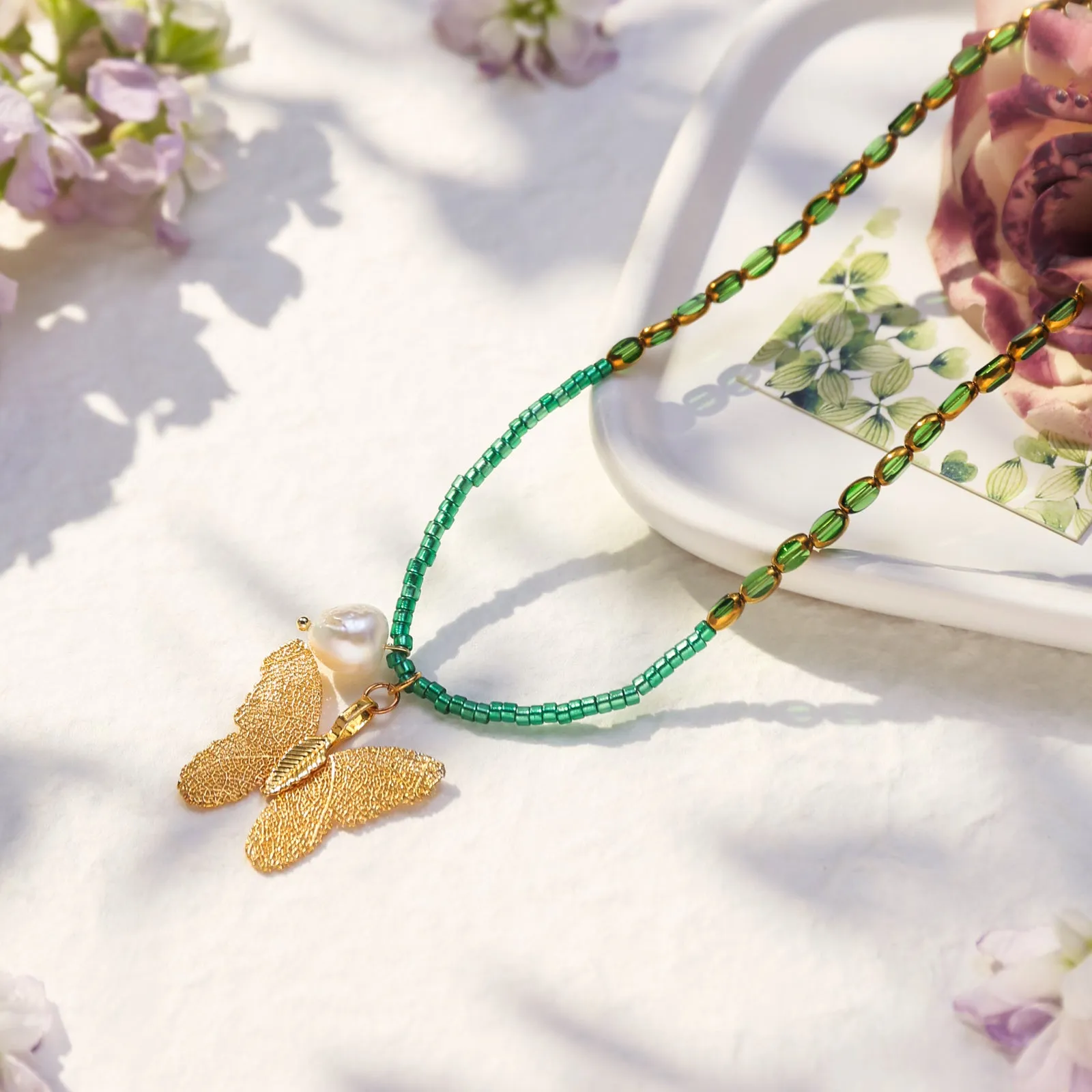 Vintage Gold Butterfly Bead Necklace sold by Selenichast product image thumbnail 4