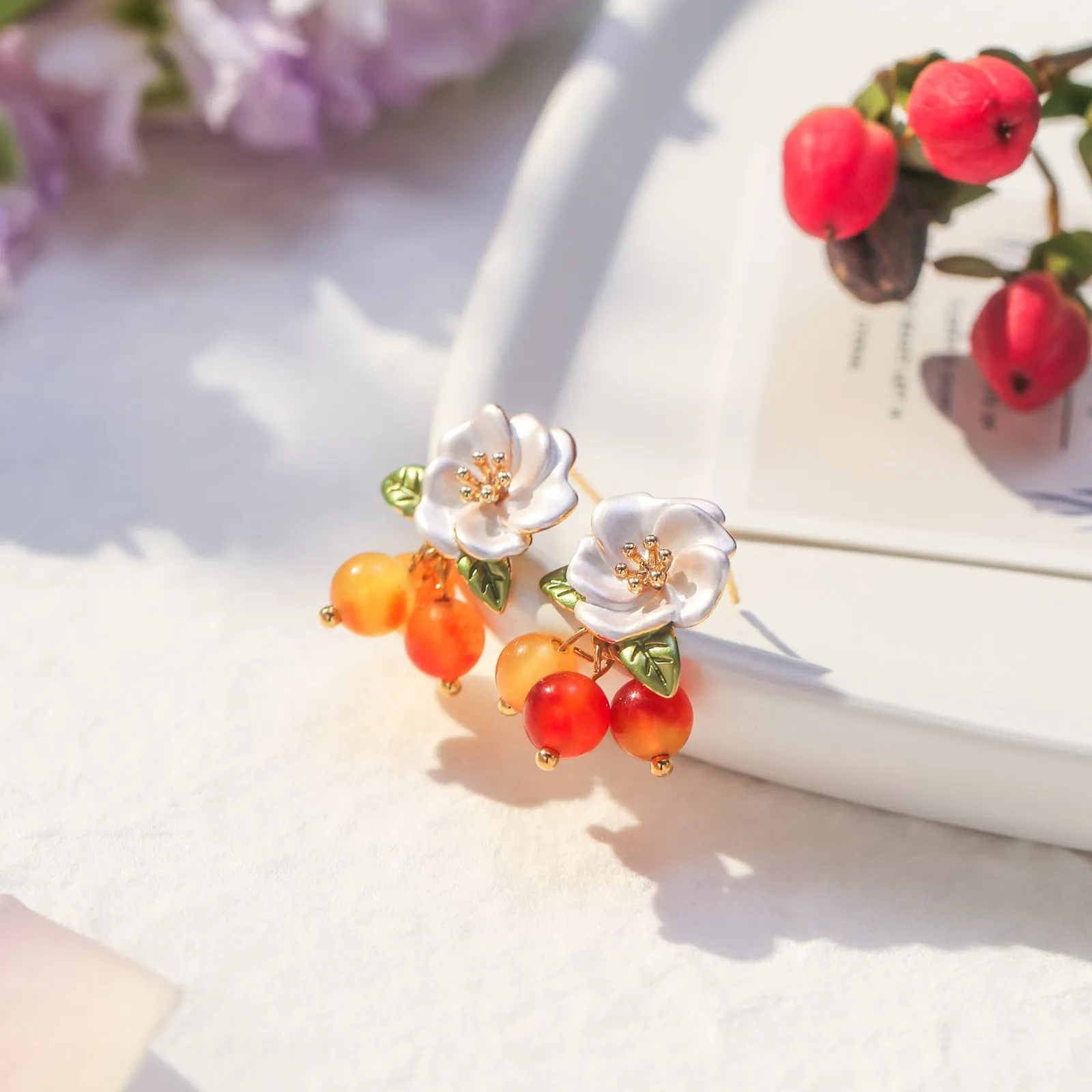 Orange Berry Flower Earrings sold by Selenichast product image thumbnail 4