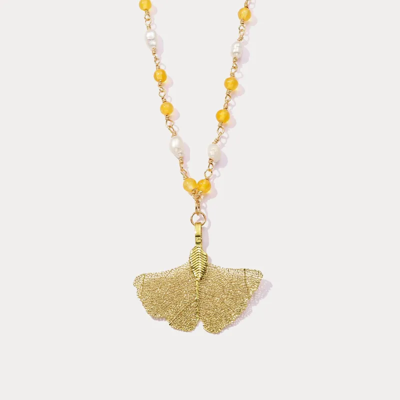 Gold Ginkgo Leaf Bead Necklace sold by Selenichast