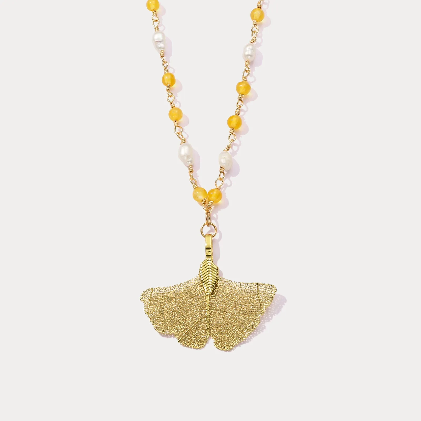 Gold Ginkgo Leaf Bead Necklace sold by Selenichast