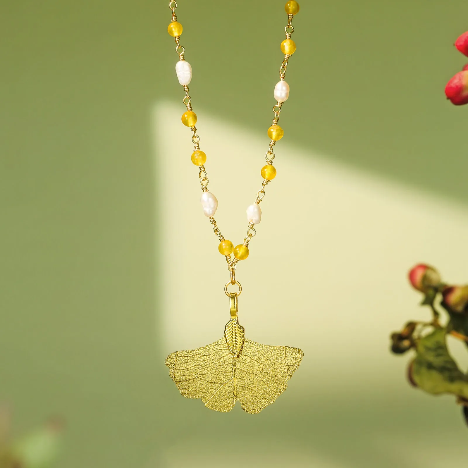 Gold Ginkgo Leaf Bead Necklace sold by Selenichast product image thumbnail 2