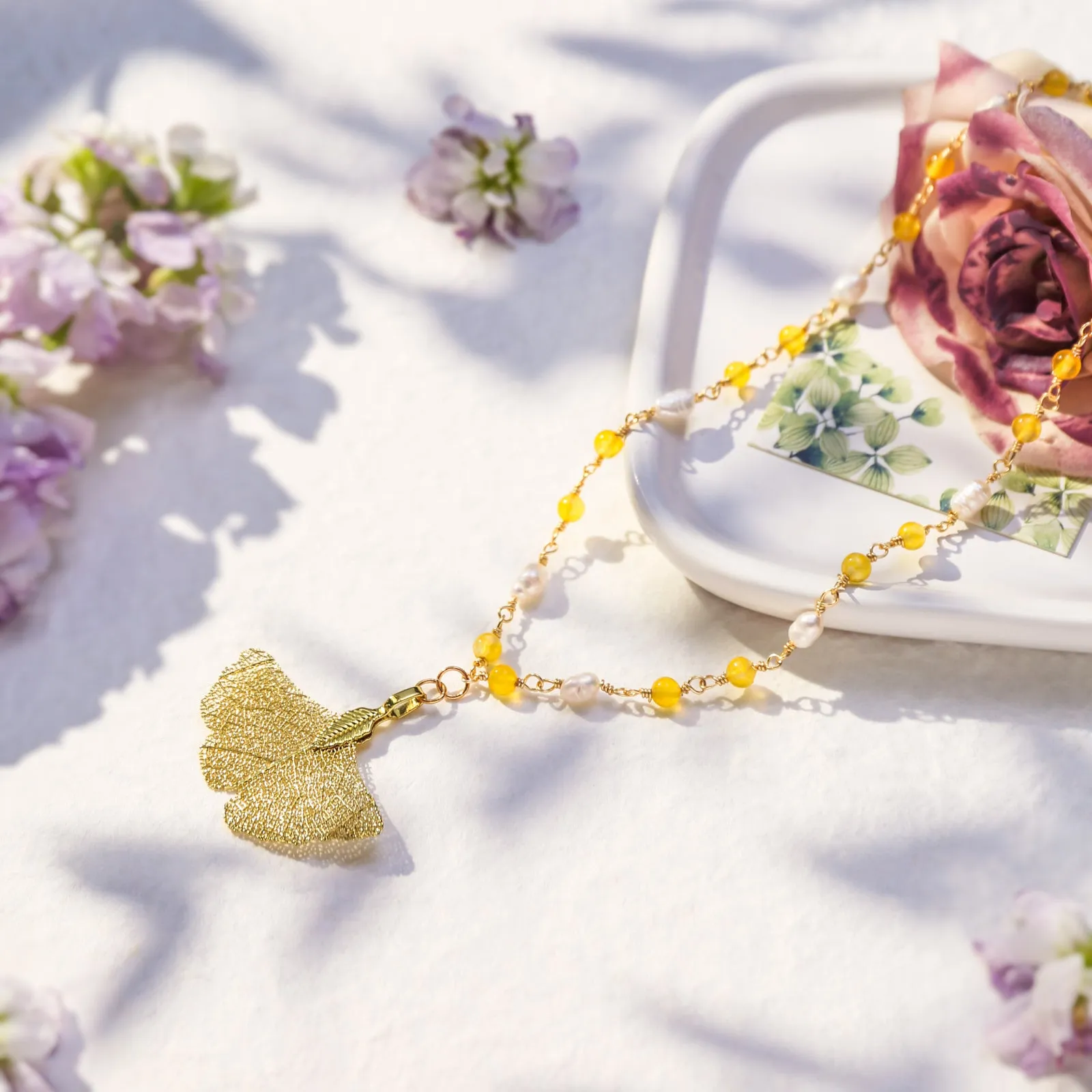 Gold Ginkgo Leaf Bead Necklace sold by Selenichast product image thumbnail 3