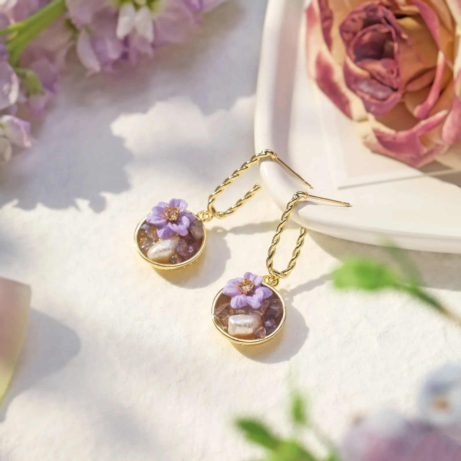Purple Flower Pearl Earrings sold by Selenichast product image thumbnail 4