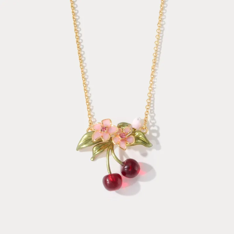Gold Flower Cherry Necklace sold by Selenichast