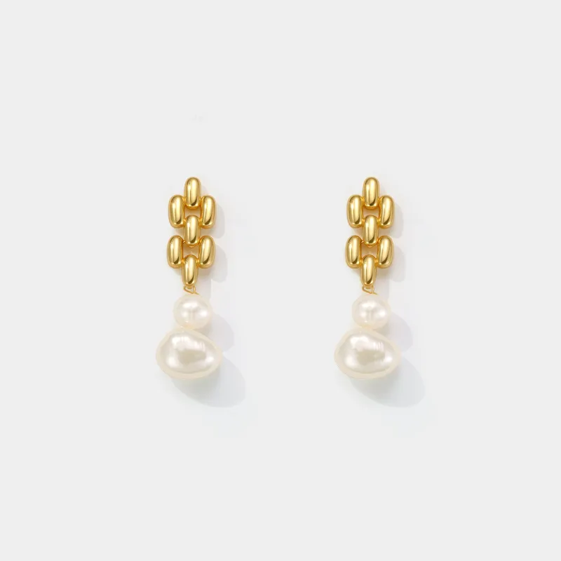 Gold Pearl Drop Earrings sold by Selenichast