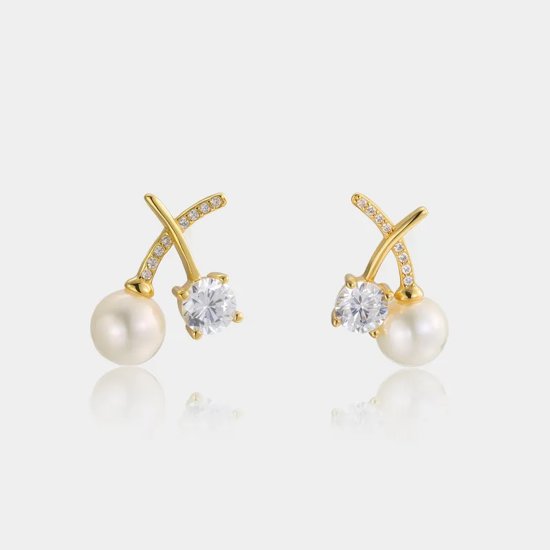 Gold Cherry Pearl Earrings sold by Selenichast