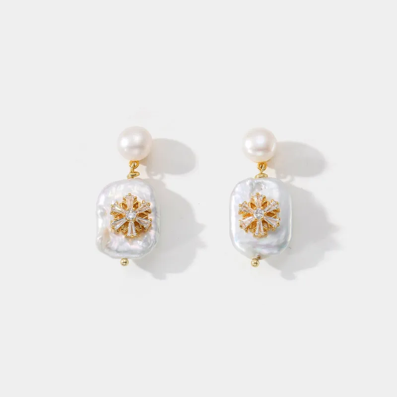 Baroque Pearl Snowflake Earrings sold by Selenichast
