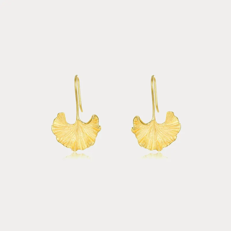 Gold Ginkgo Leaf Earrings sold by Selenichast