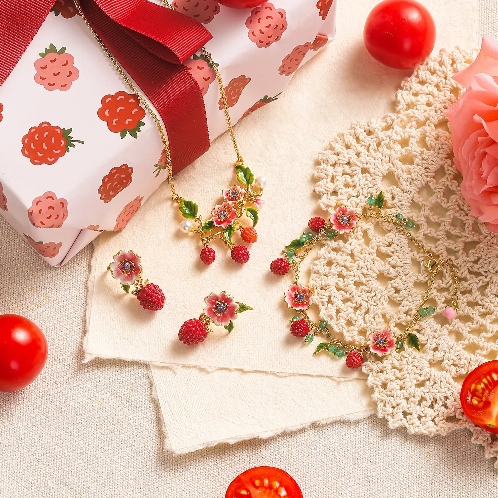 Raspberry Jewelry Set with Gift Wrapping sold by Selenichast