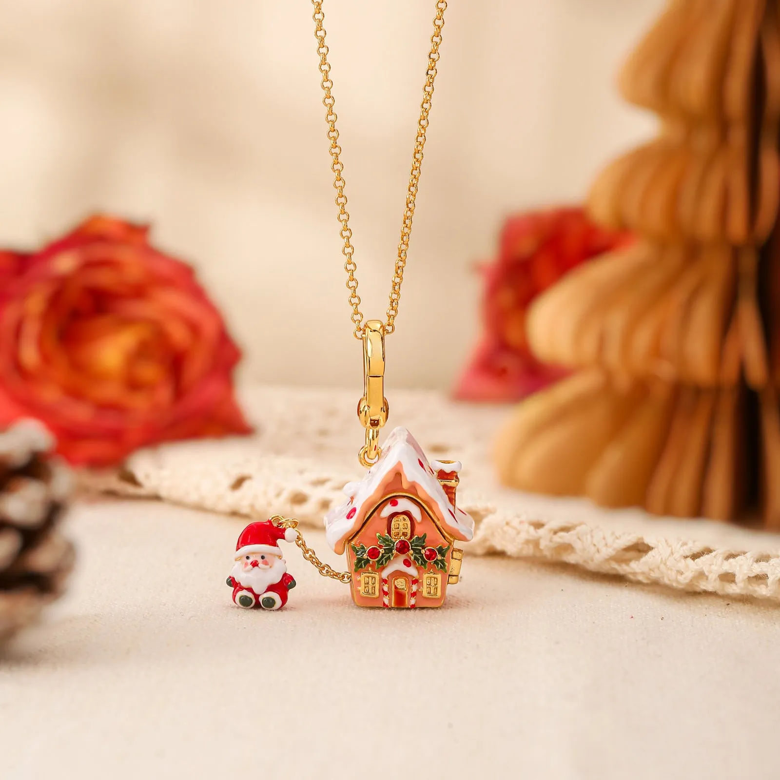 Santa's Snow House Locket Necklace sold by Selenichast product image thumbnail 4