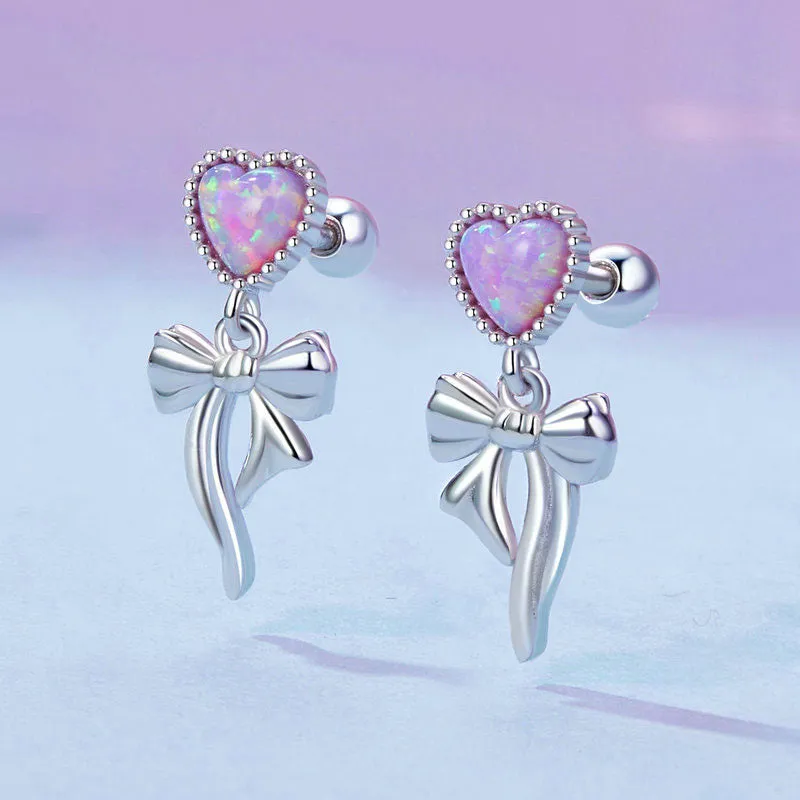Pink Opal Heart Bow Earrings sold by Selenichast product image thumbnail 4