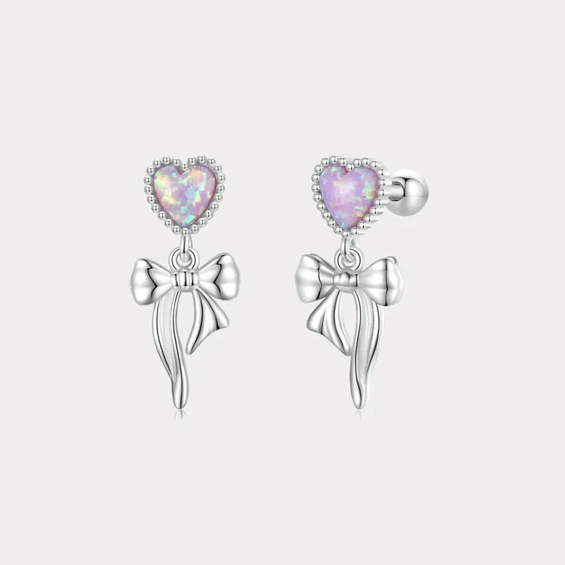 Pink Opal Heart Bow Earrings sold by Selenichast