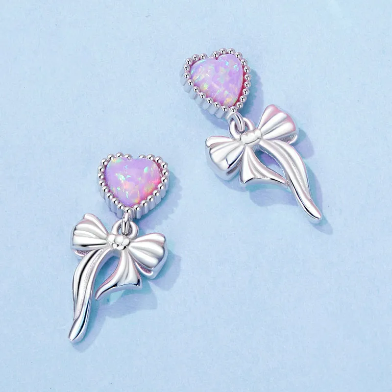 Pink Opal Heart Bow Earrings sold by Selenichast product image thumbnail 3