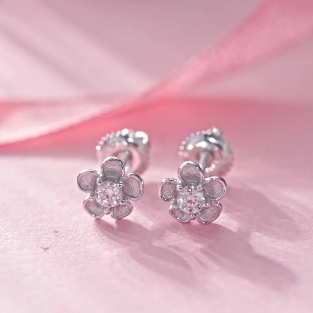 Silver Moissanite Flower Stud Earrings sold by Selenichast product image thumbnail 3
