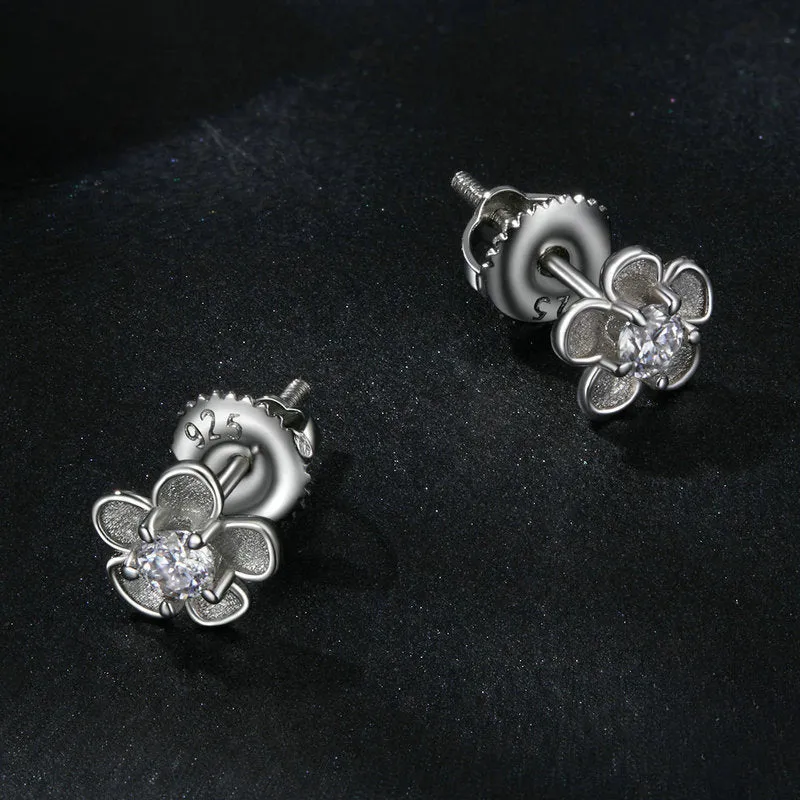 Silver Moissanite Flower Stud Earrings sold by Selenichast product image thumbnail 5