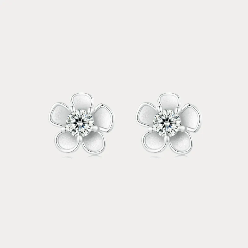 Silver Moissanite Flower Stud Earrings sold by Selenichast