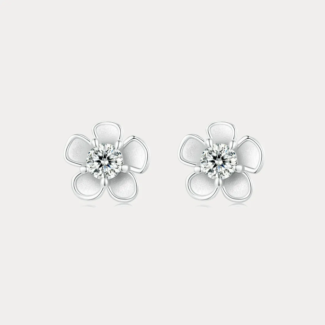 Silver Moissanite Flower Stud Earrings sold by Selenichast