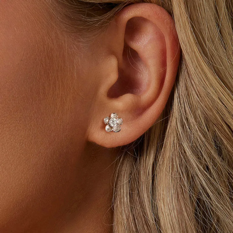 Silver Moissanite Flower Stud Earrings sold by Selenichast product image thumbnail 2