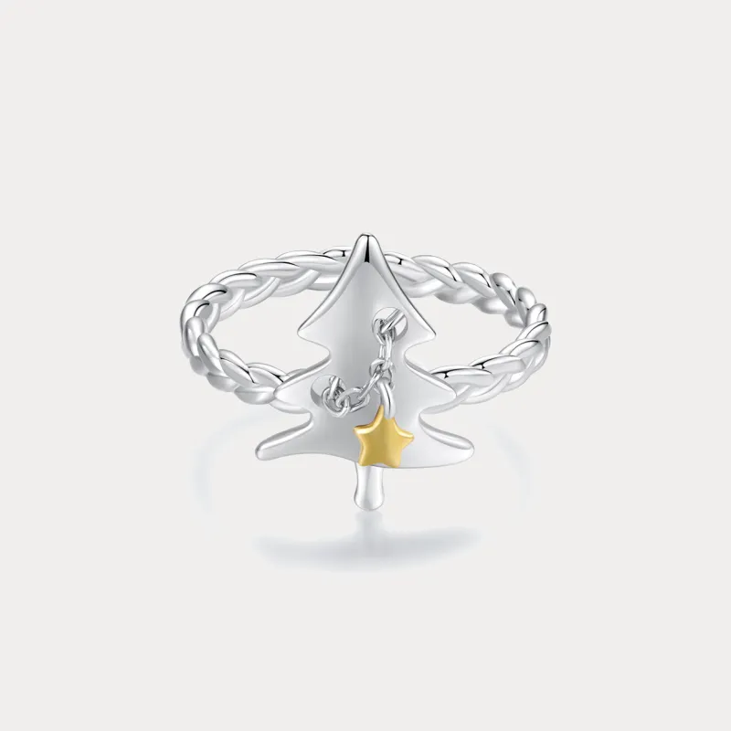 Silver Christmas Tree Star Ring sold by Selenichast