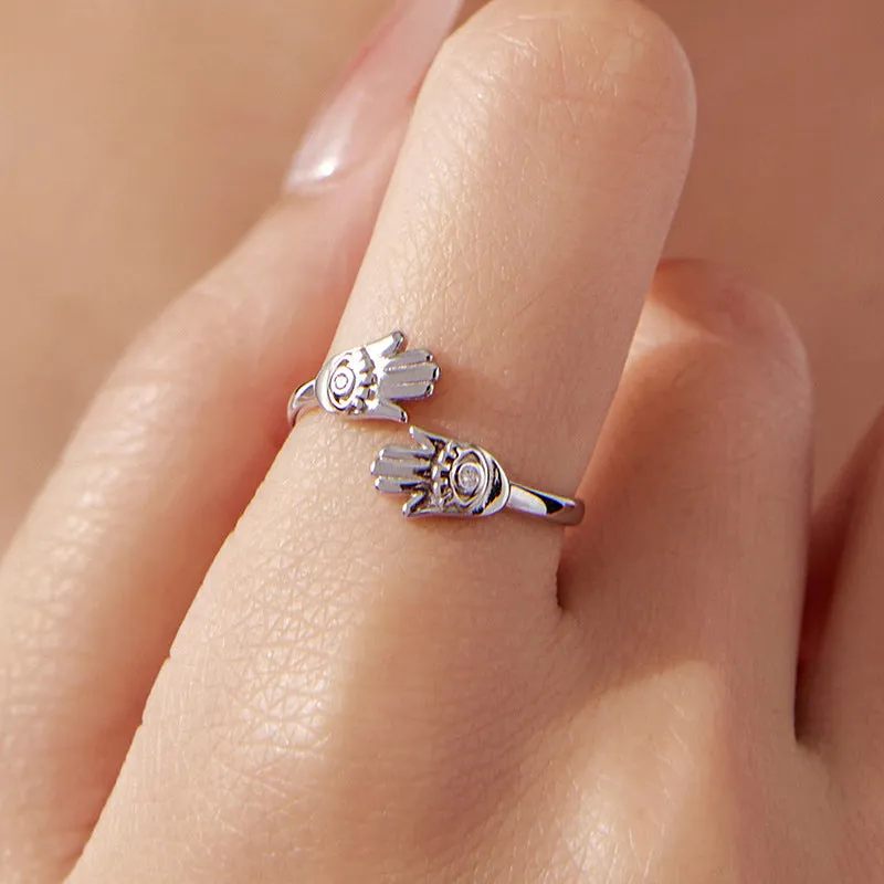 Silver Hamsa Hand Ring sold by Selenichast product image thumbnail 3