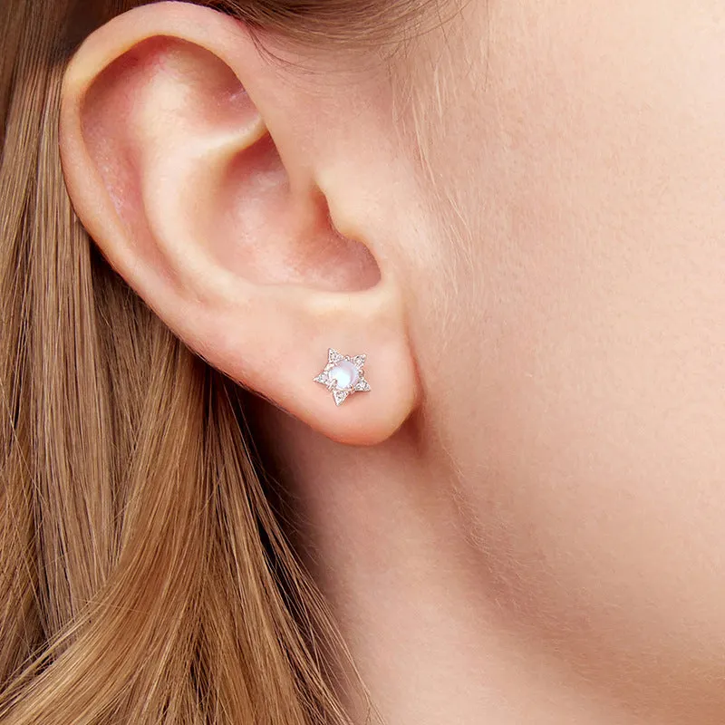 Silver Moonstone Star & Moon Stud Earrings sold by Selenichast product image thumbnail 2