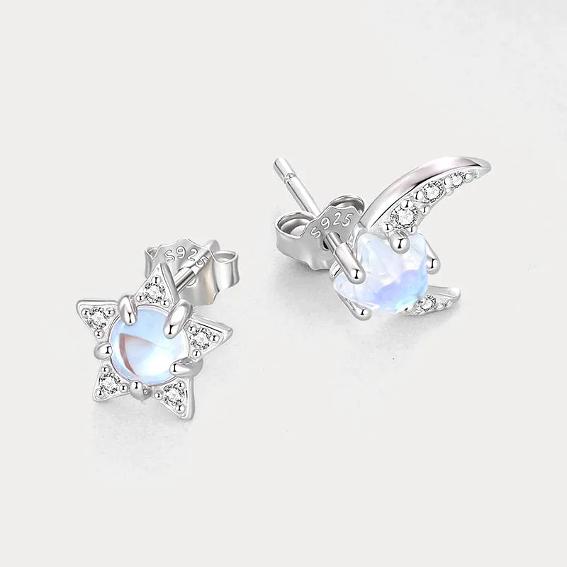 Silver Moonstone Star & Moon Stud Earrings sold by Selenichast product image thumbnail 4