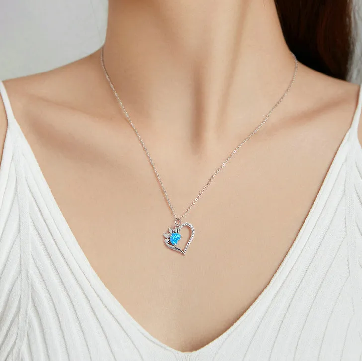Silver Opal Cat Paw Heart Necklace sold by Selenichast product image thumbnail 2