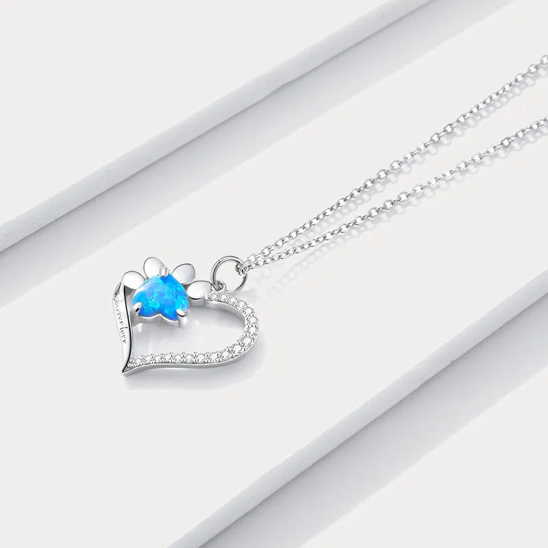 Silver Opal Cat Paw Heart Necklace sold by Selenichast product image thumbnail 3