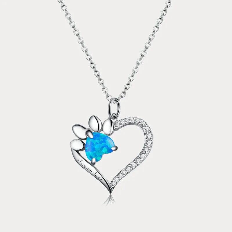 Silver Opal Cat Paw Heart Necklace sold by Selenichast