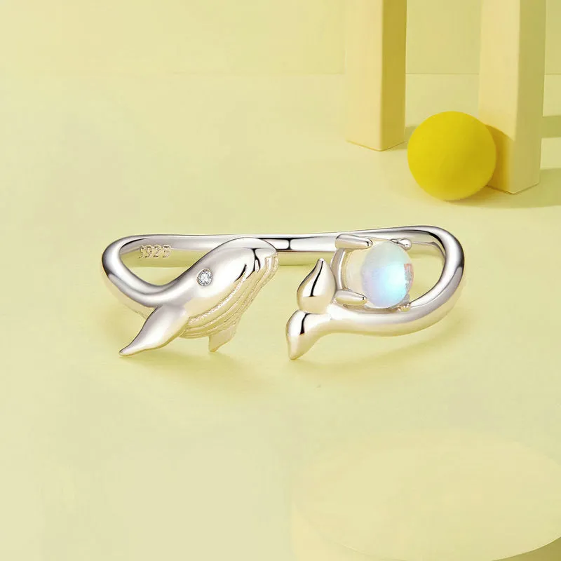 Silver Whale Moonstone Ring sold by Selenichast product image thumbnail 4