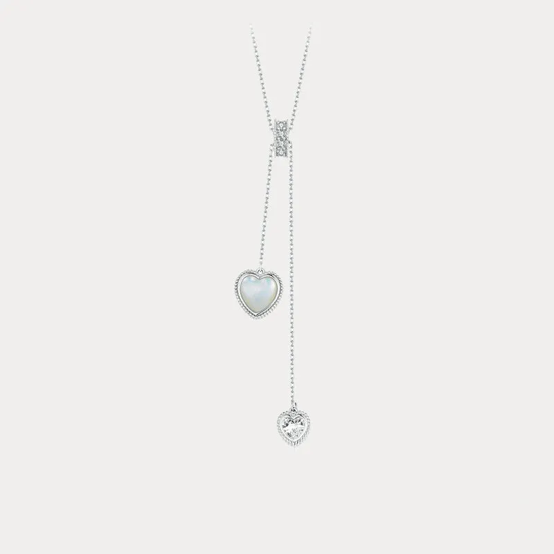 Silver Heart Mother of Pearl Y Necklace sold by Selenichast