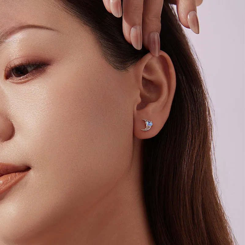 Silver Moonstone Moon & Star Stud Earrings sold by Selenichast product image thumbnail 3