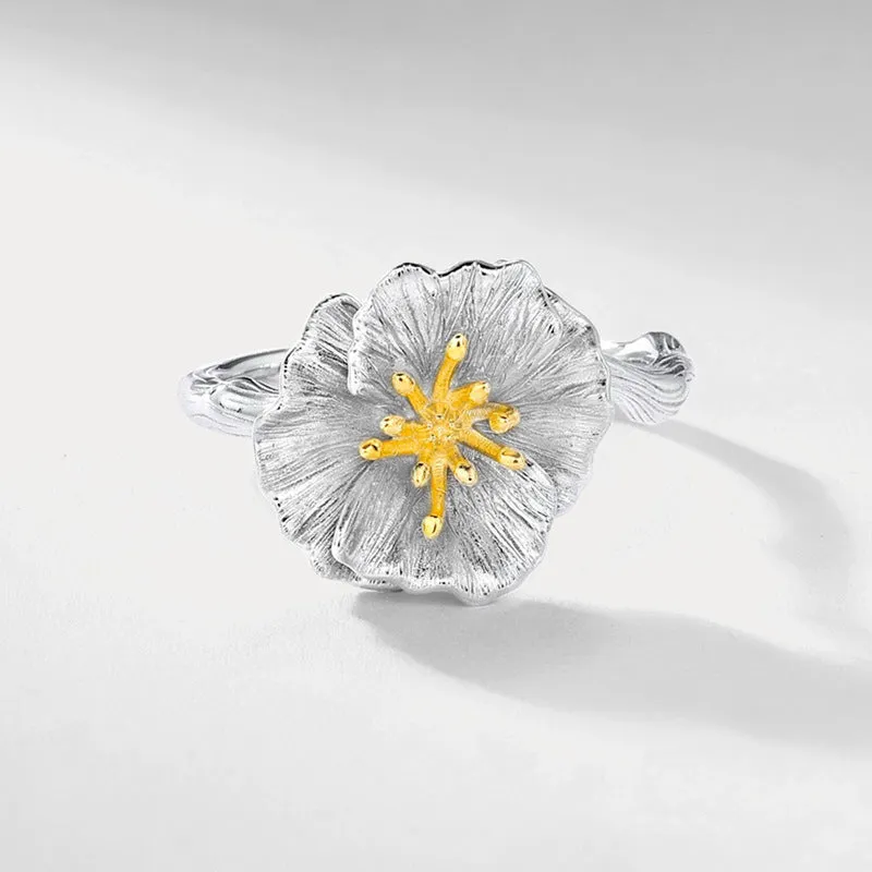 Silver Hibiscus Flower Ring sold by Selenichast product image thumbnail 3