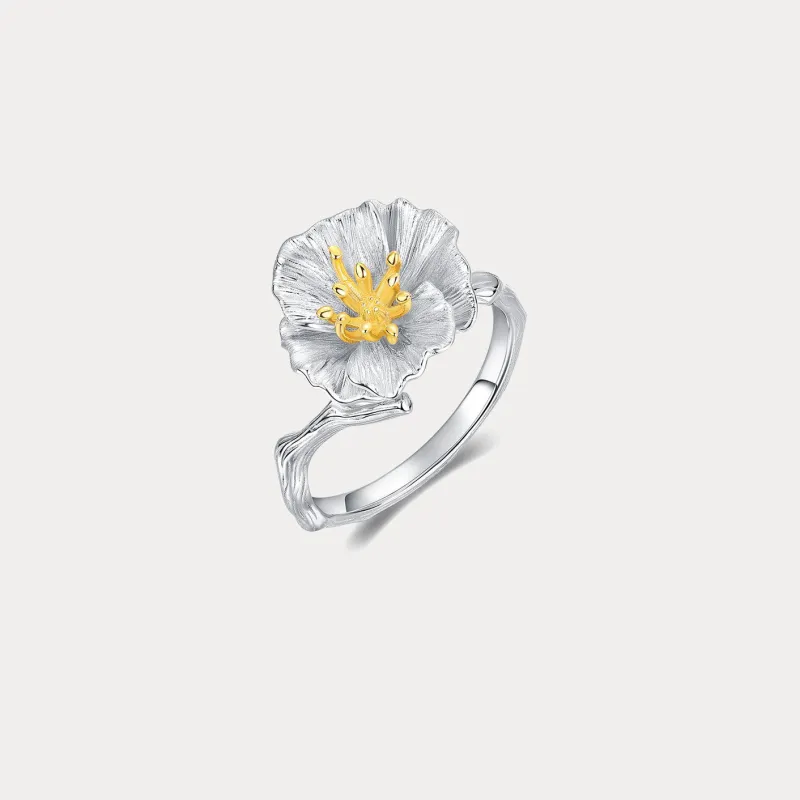 Silver Hibiscus Flower Ring sold by Selenichast