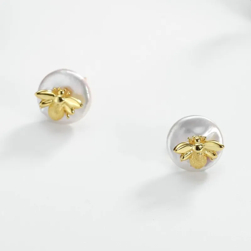 Pearl Bee Stud Earrings sold by Selenichast