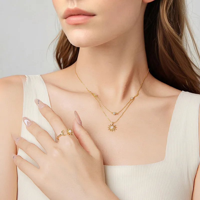 Opal Sun & Moon Layering Necklace sold by Selenichast product image thumbnail 2