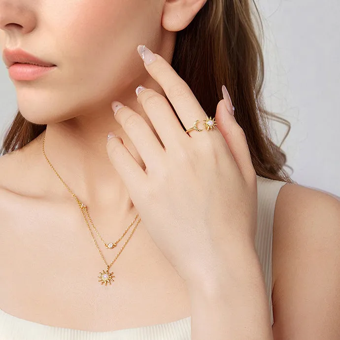Opal Sun & Moon Layering Necklace sold by Selenichast product image thumbnail 3