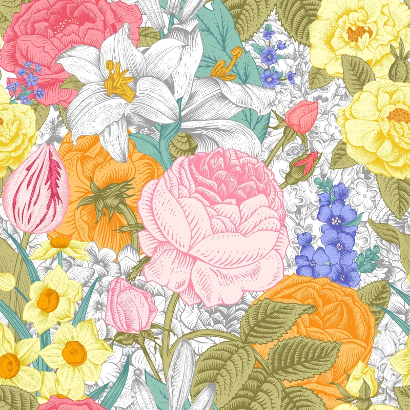 Spring Garden Bloom Square Scarf sold by Selenichast