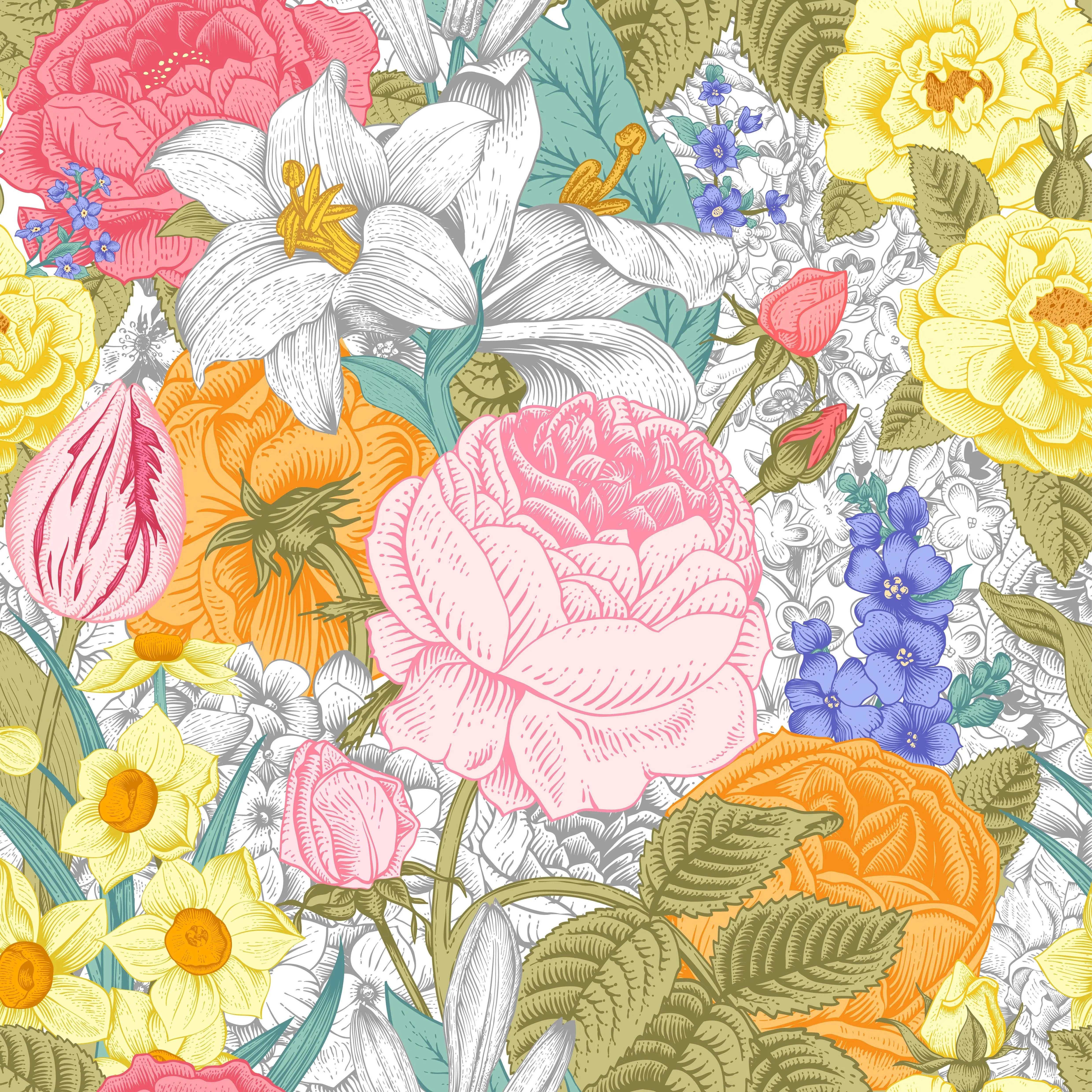 Spring Garden Bloom Square Scarf sold by Selenichast