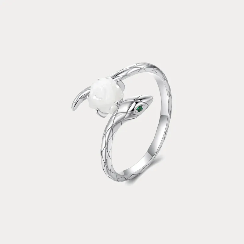 Silver White Rose Snake Ring sold by Selenichast
