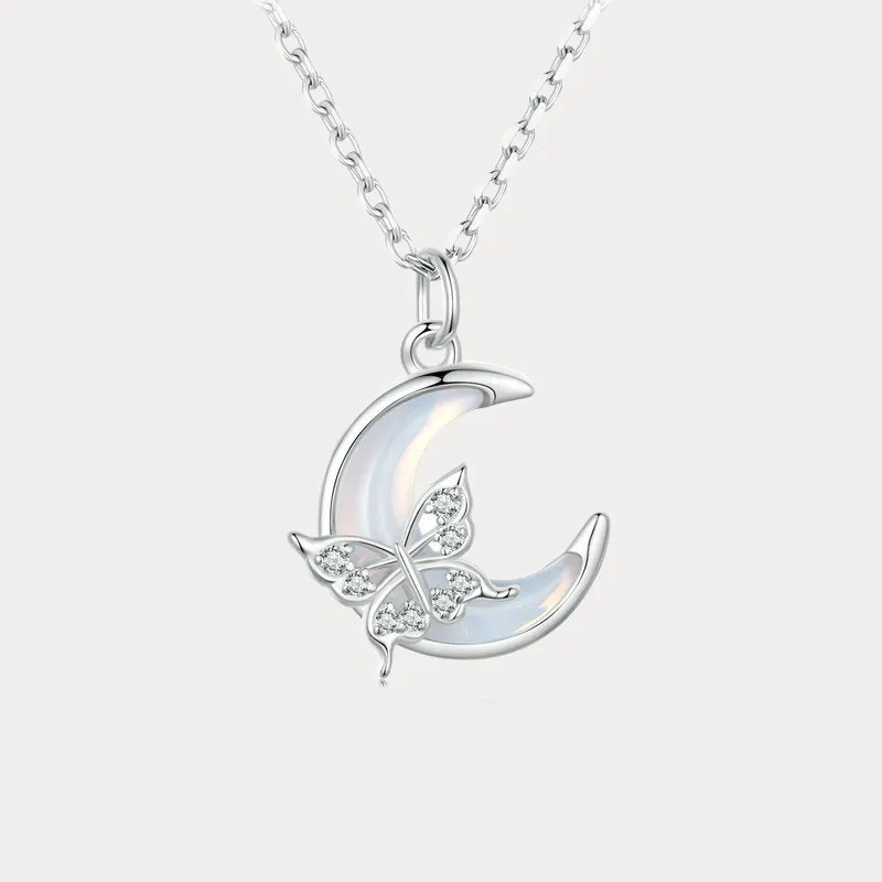 Silver Moon Butterfly Necklace sold by Selenichast