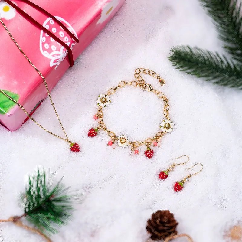 Strawberry Flower Jewelry Set with Gift Wrapping sold by Selenichast