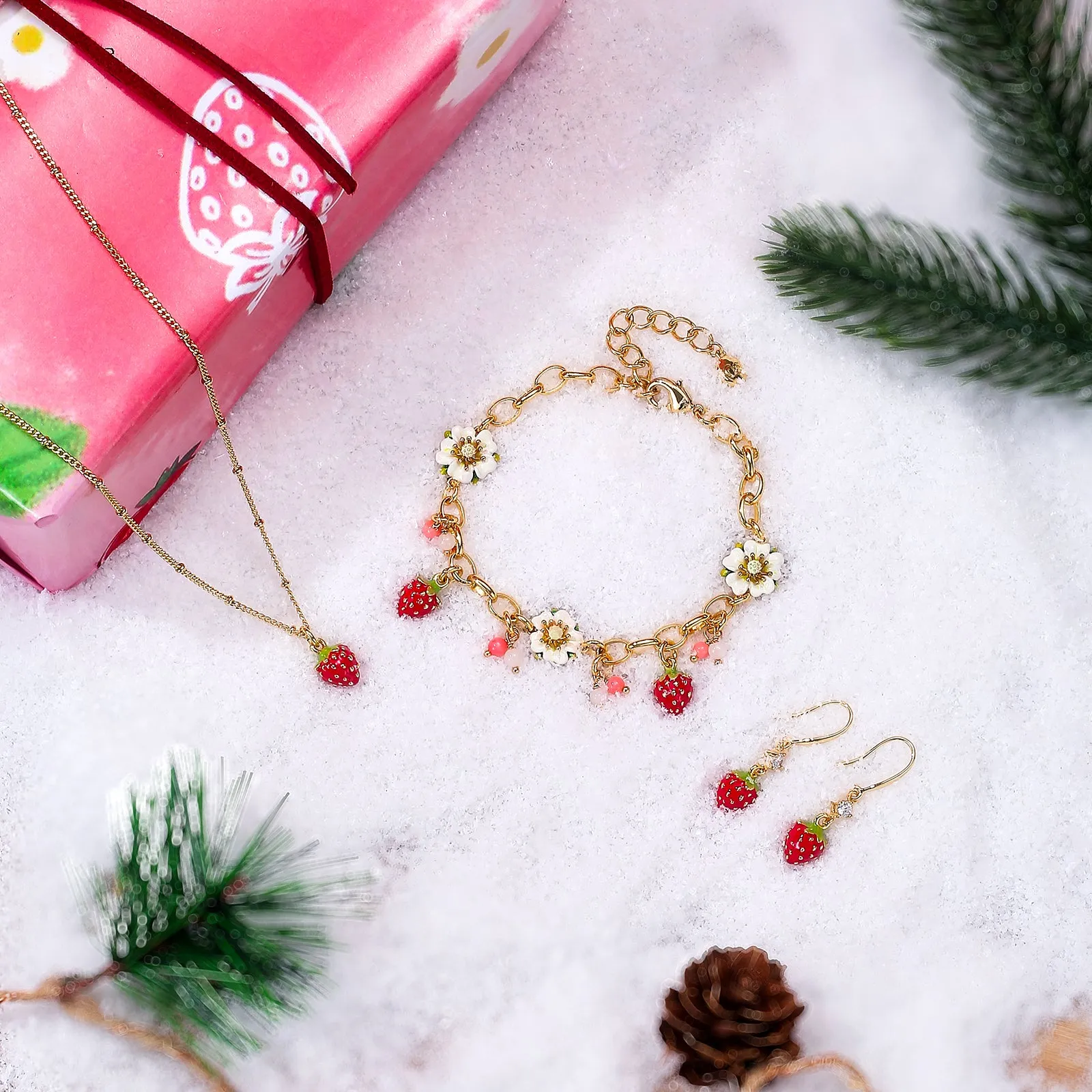 Strawberry Flower Jewelry Set with Gift Wrapping sold by Selenichast