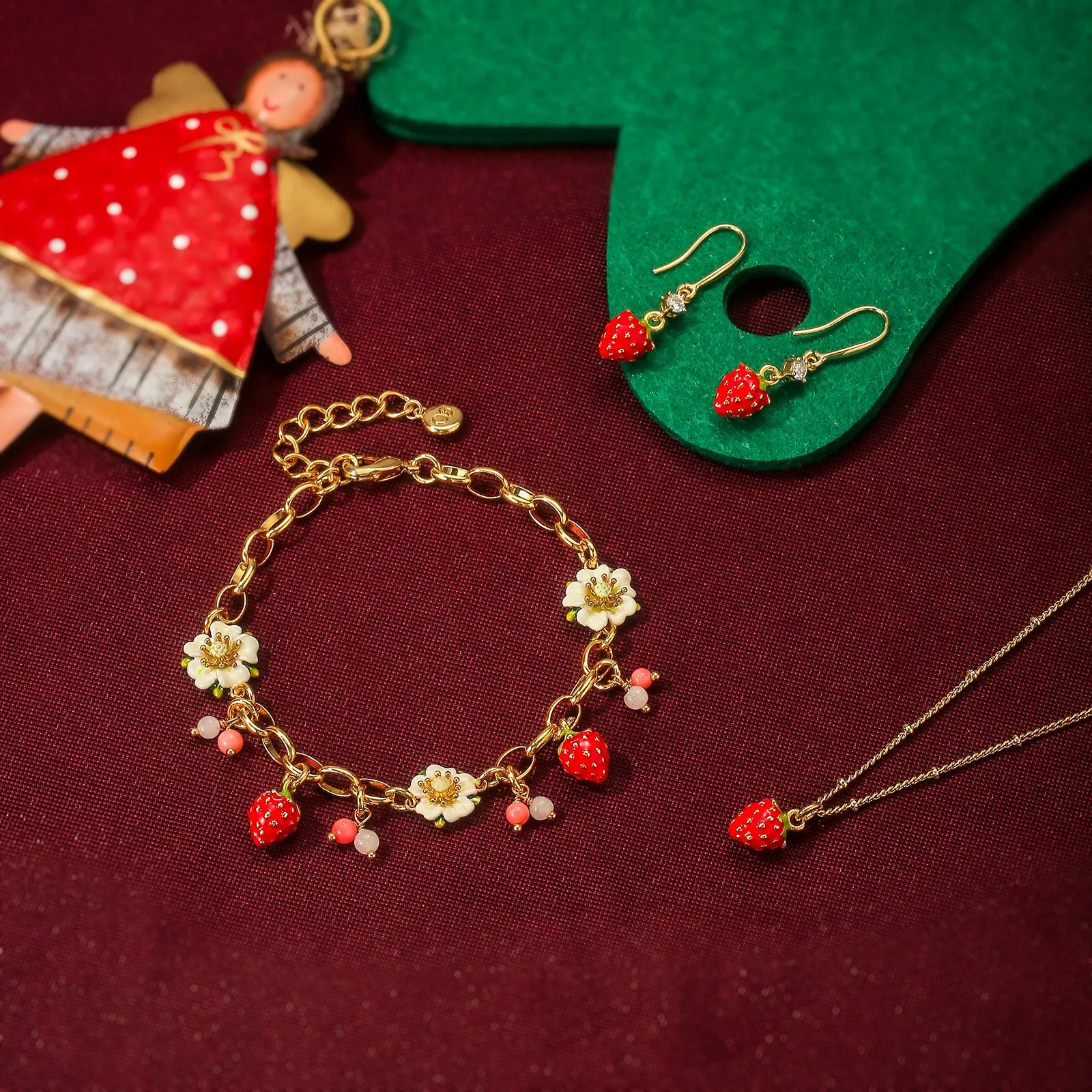Strawberry Flower Jewelry Set with Gift Wrapping sold by Selenichast product image thumbnail 3