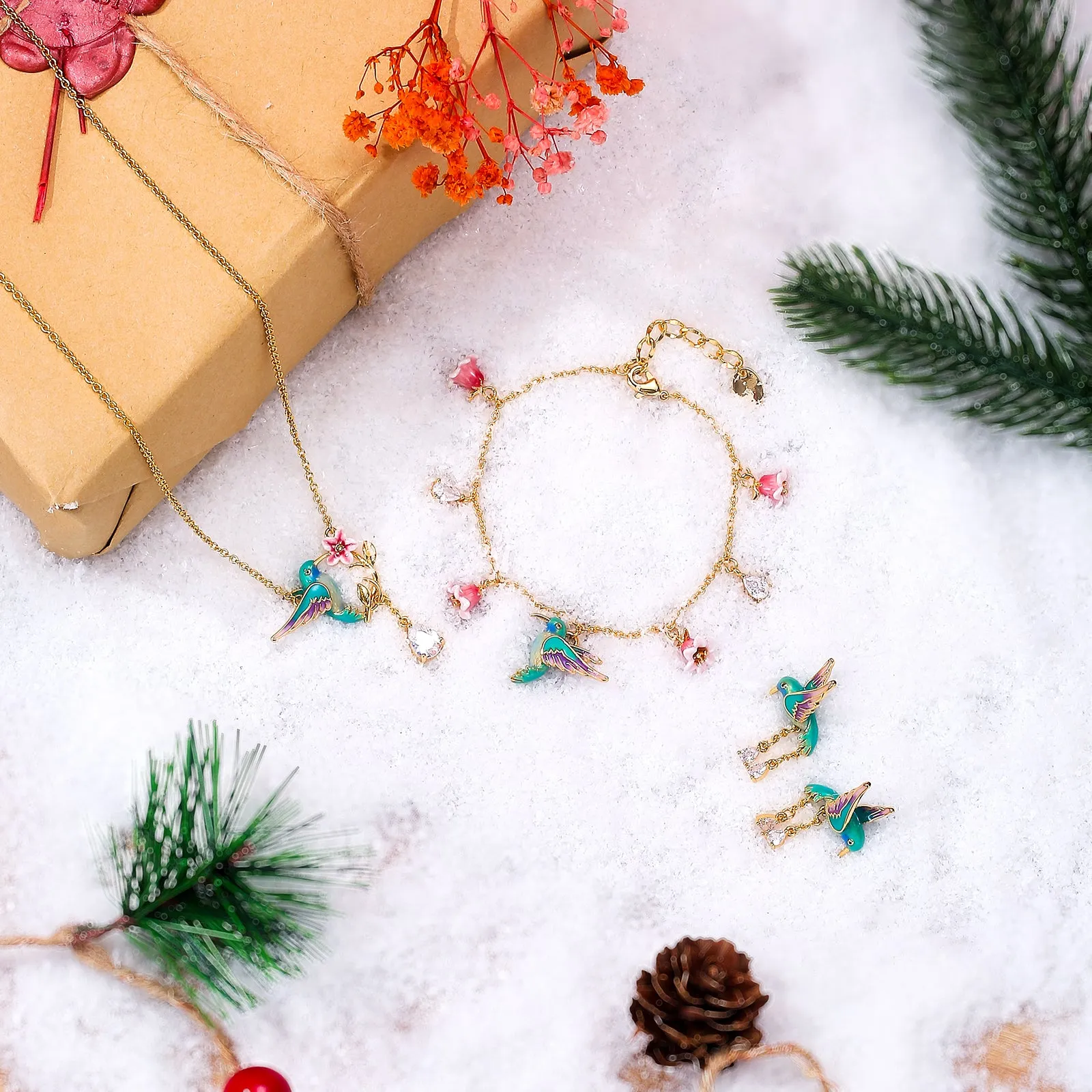 Hummingbird Flower Jewelry Set with Gift Wrapping sold by Selenichast