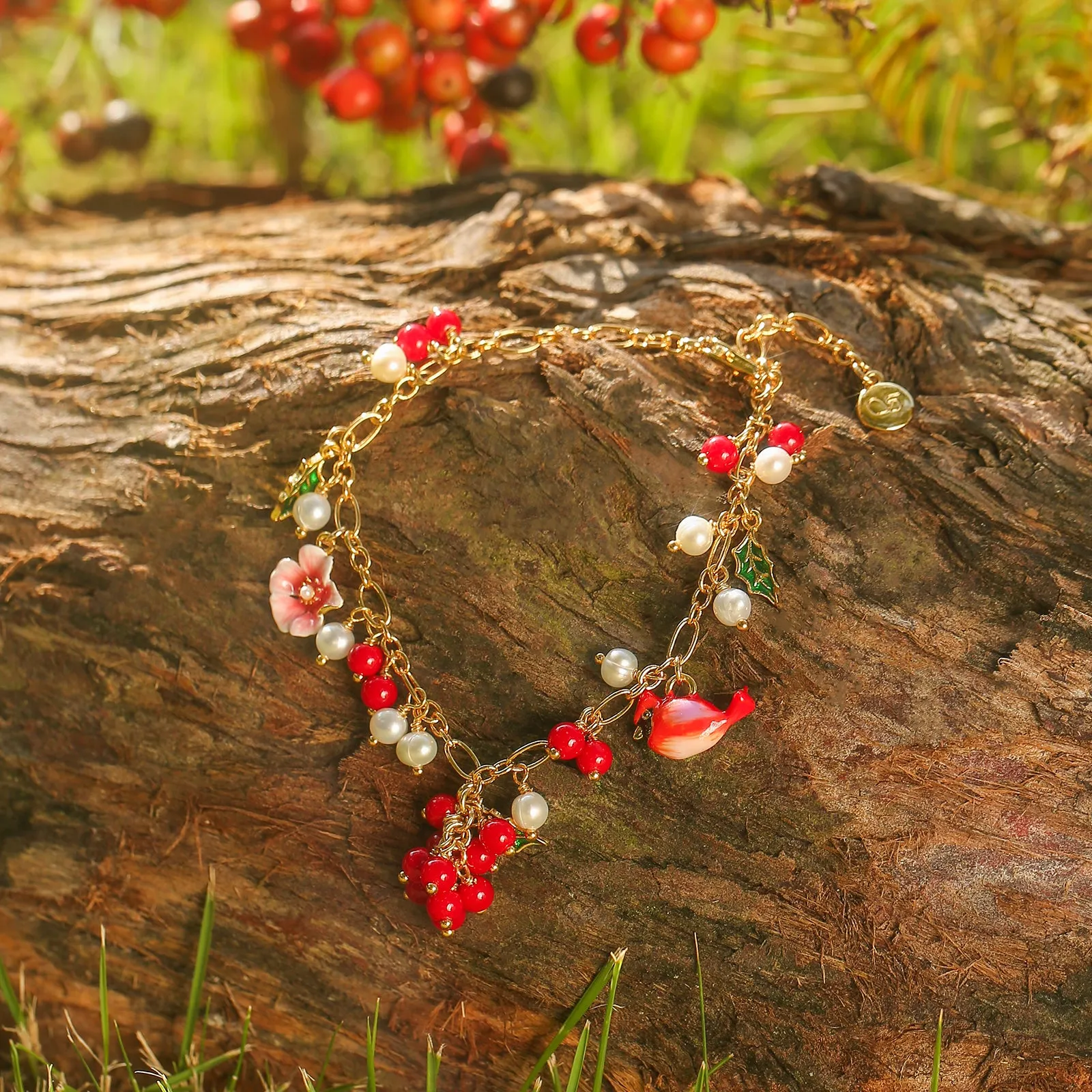 Cranberry & Cardinals Charm Bracelet sold by Selenichast product image thumbnail 2