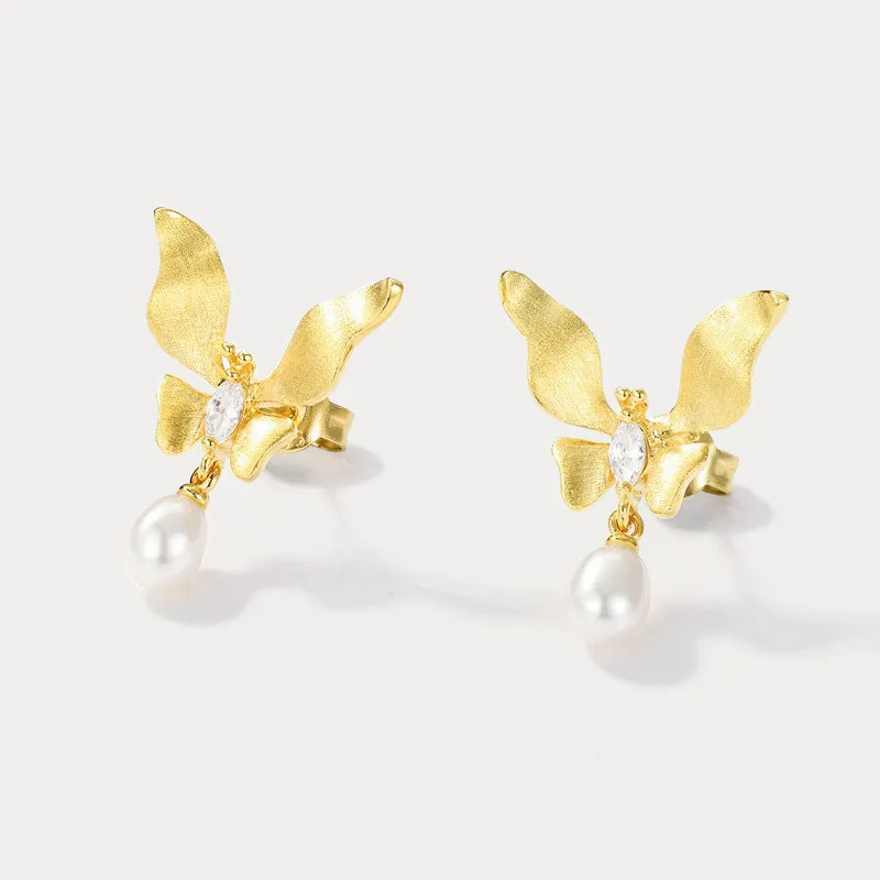 Butterfly Freshwater Pearl Earrings sold by Selenichast
