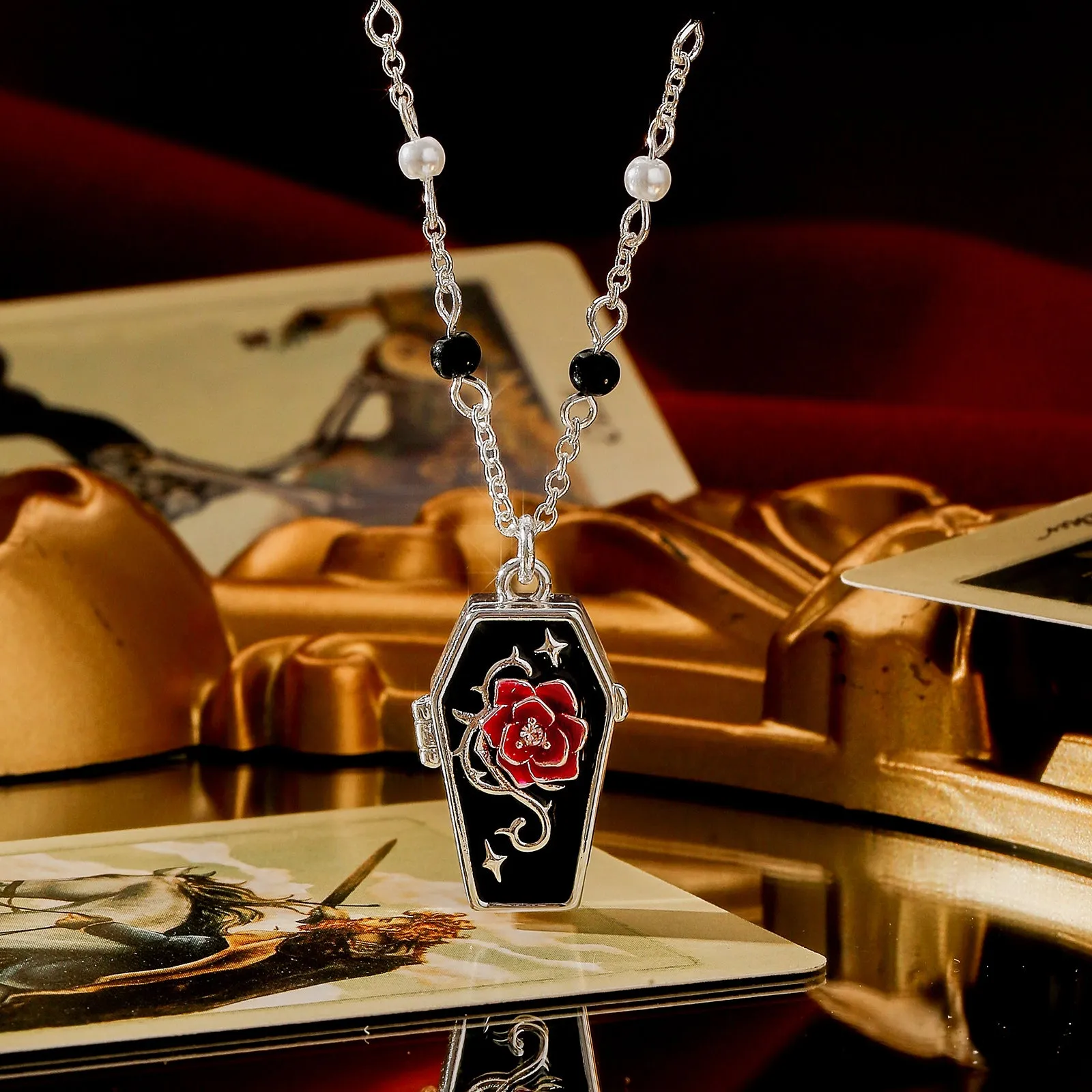 Gothic Rose Cross Locket Necklace sold by Selenichast product image thumbnail 3