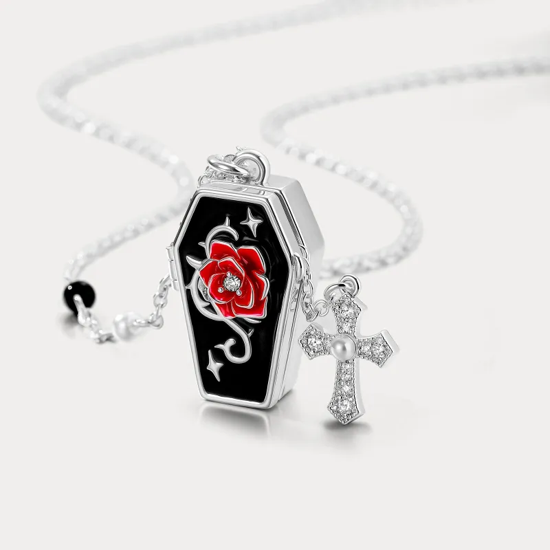 Gothic Rose Cross Locket Necklace sold by Selenichast