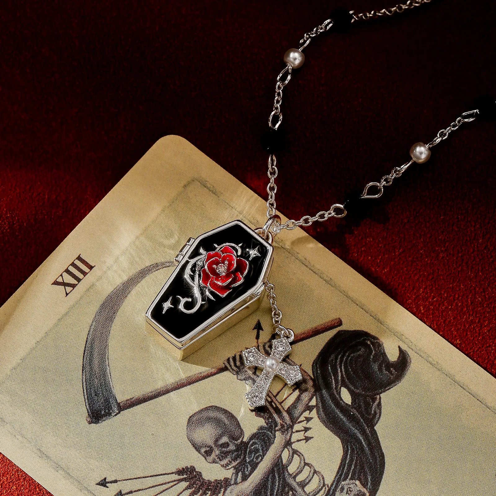 Gothic Rose Cross Locket Necklace sold by Selenichast product image thumbnail 2